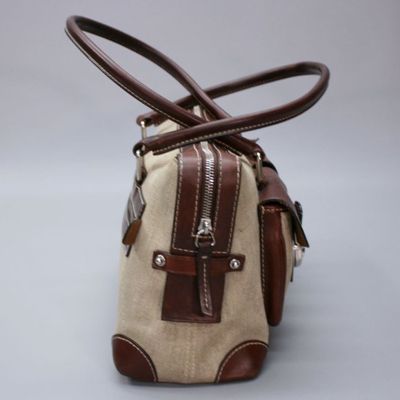 Dooney & Bourke Cloth Logo Brown Leather Buckle 2-Pocket Handbag Purse - Picture 5 of 12